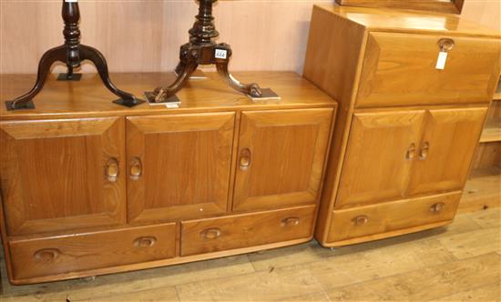 An Ercol sideboard and bureau cabinet, sideboard W.130cm cabinet W.83cm